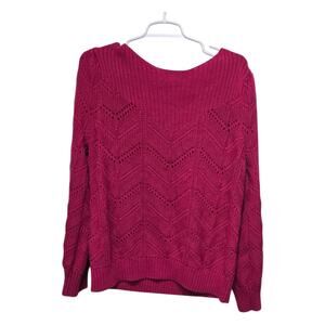 LOFT Pink Chevron Knit Sweater Boat Neck Women's XL